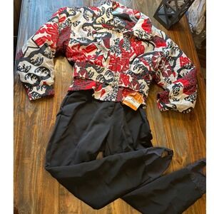 Vintage Tyrolia by Head Ski Suit Women 12 Red Black Graphic Jacket Stirrup Pants